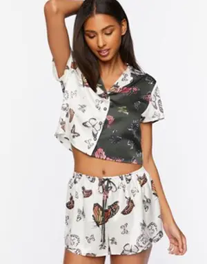 Forever 21 Butterfly Pajama Shirt &amp; Shorts Set White/Multi