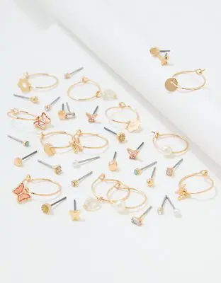 American Eagle O Gold Mini Stud + Hoop Earring 18-Pack. 2