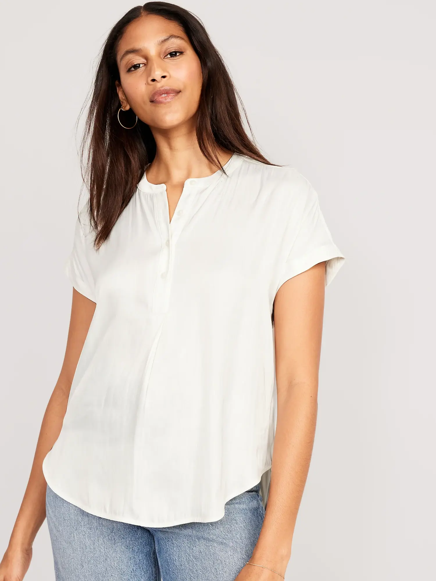 Old Navy Dolman-Sleeve Satin Shirt white. 1