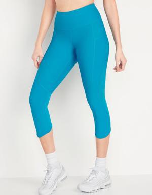 Old Navy High-Waisted PowerSoft Mesh-Panel Crop Leggings for Women blue