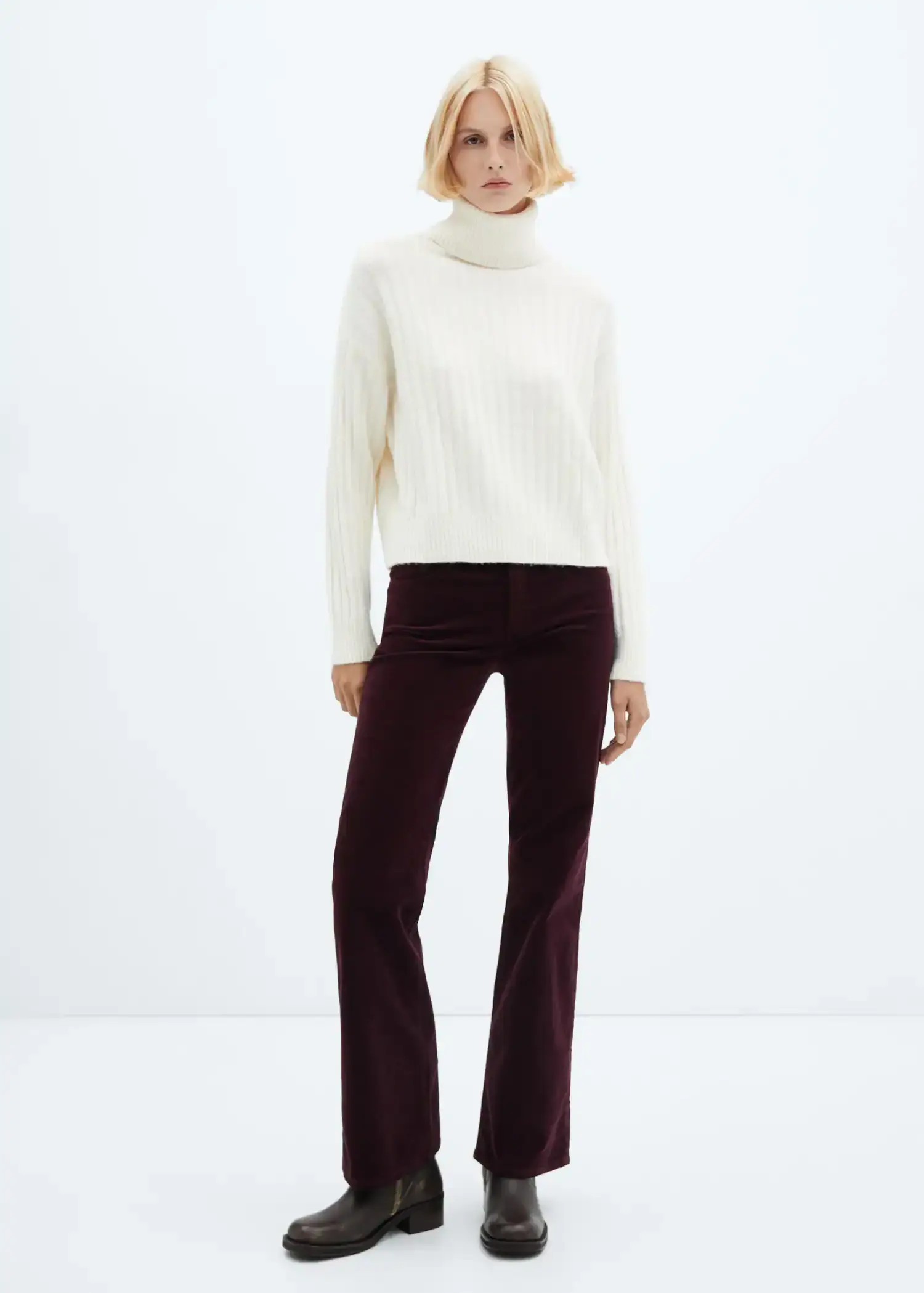 Mango Mid-rise corduroy flared trousers. 1