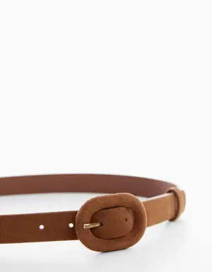 Leather belt with wide buckle