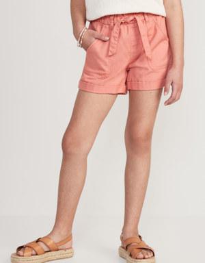 Old Navy High-Waisted Twill Tie-Front Utility Midi Shorts for Girls pink