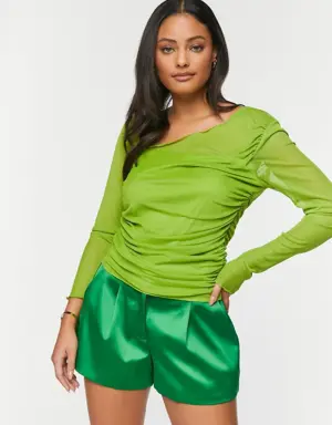 Forever 21 Satin High Rise Trouser Shorts Green