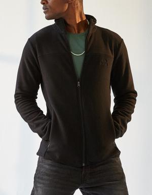 Siyah Fermuarlı Sweatshirt Slim Fit Dik Yaka Erkek Polar - 87270