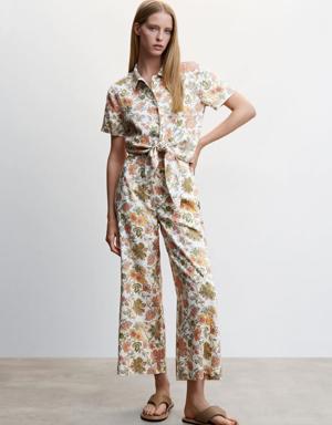 Floral linen-blend shirt