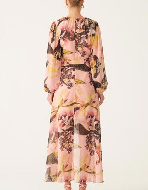 Leras Desen Detaylı Çok Renkli Uzun Kol Elbise