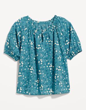 Old Navy Puff-Sleeve Floral Swing Blouse for Women blue