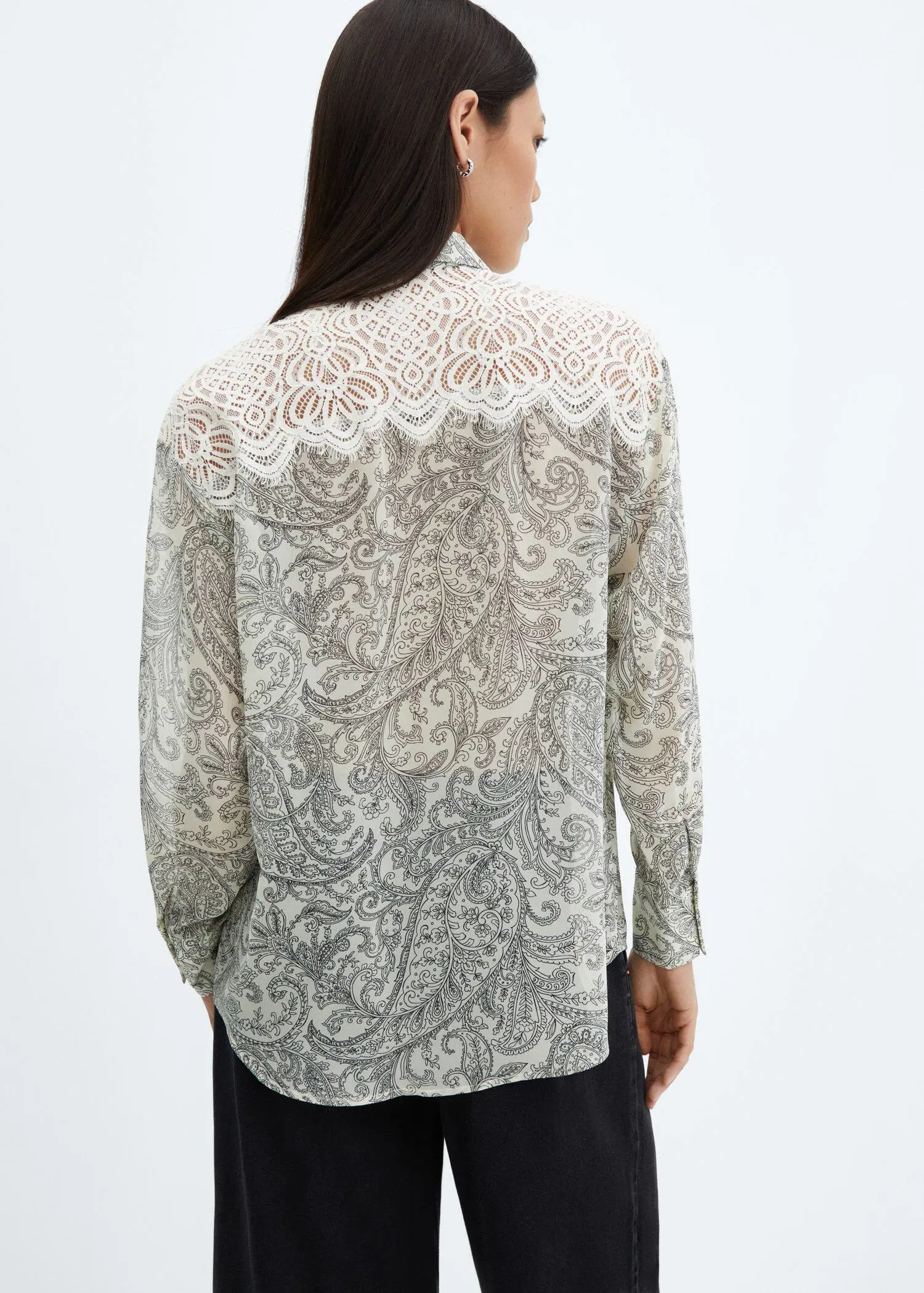 Mango Paisley-print lace-detail shirt. 3