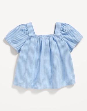Flutter-Sleeve Tie-Back Matching Print Top for Toddler Girls blue