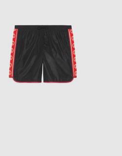 Nylon swim shorts with logo stripe