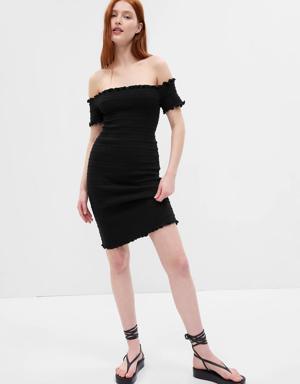 Off-Shoulder Smocked Mini Dress black