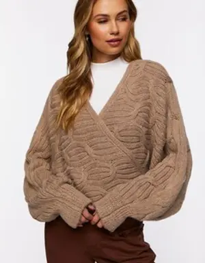 Forever 21 Wraparound Cable Knit Sweater Taupe