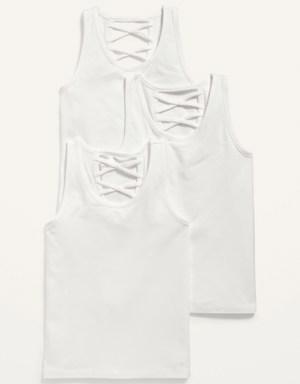 Old Navy Solid Lattice-Back Tank Top 3-Pack for Girls white