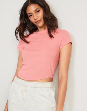 Old Navy Short-Sleeve UltraLite Cropped Rib-Knit T-Shirt for Women pink