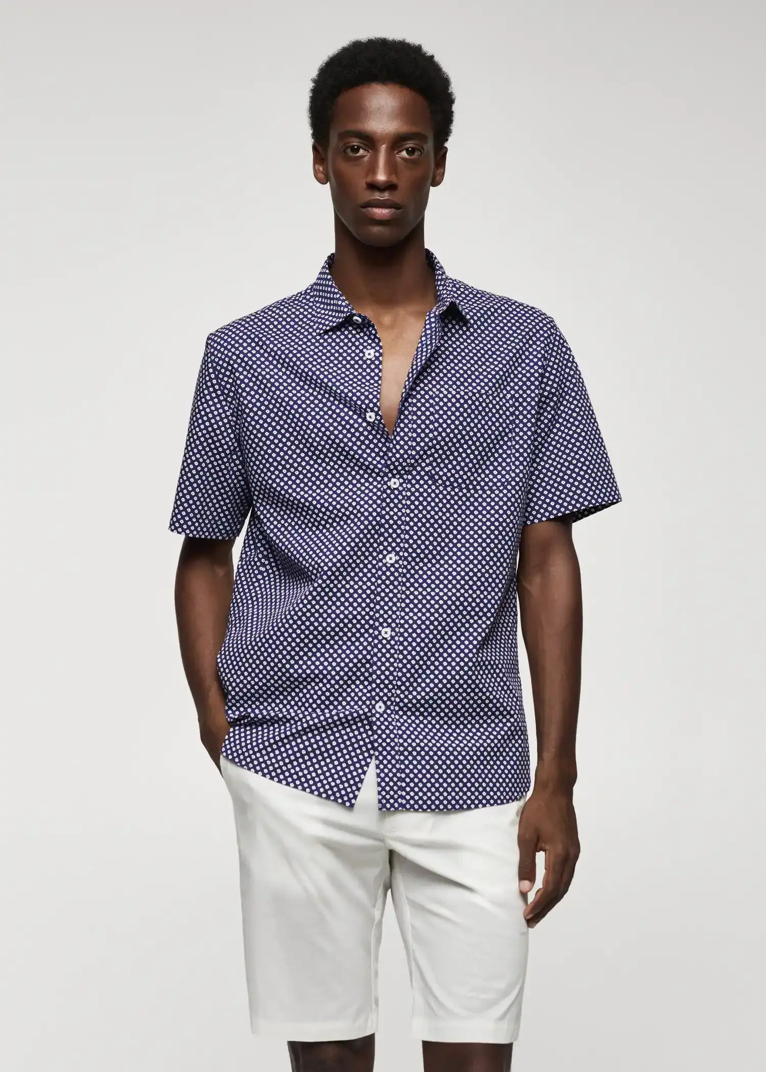 Mango 100% cotton short-sleeved mirco-patterned shirt. 1