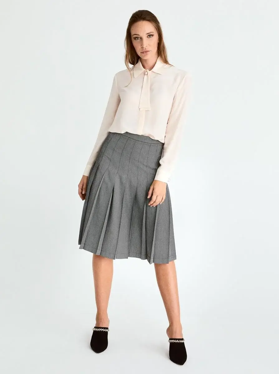 Roman Pleated A-Line Skirt - 4 / GREY. 1