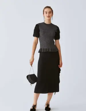 Asymmetric Ruffle Skirt - 2 / BLACK