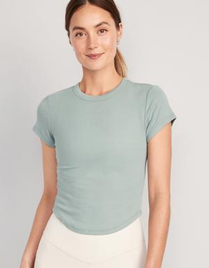 Old Navy Short-Sleeve UltraLite Cropped Rib-Knit T-Shirt for Women green