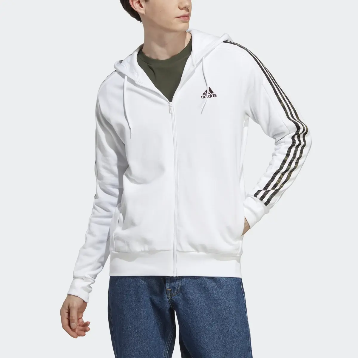 Adidas Essentials French Terry 3-Stripes Full-Zip Hoodie. 1