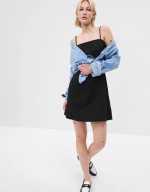 Linen-Blend Mini Dress black