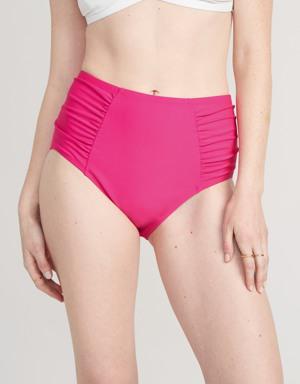 High-Waisted Printed Ruched Bikini Swim Bottoms pink