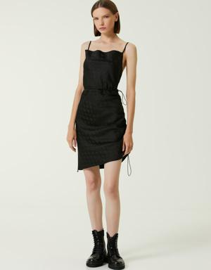 Naomi Siyah Jakarlı Büzgülü Mini Elbise