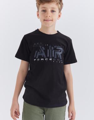 Siyah Air Baskılı O Yaka Kısa Kol Erkek Çocuk T-Shirt - 10852