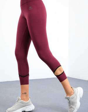 Bordo Bilekleri Pencereli Yüksel Bel Slim Fit Dar Paça Kadın Tayt - 94610