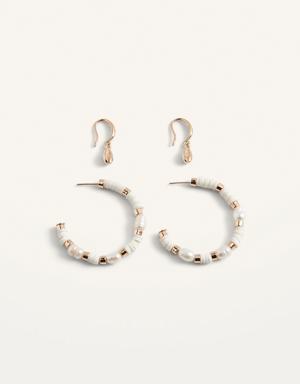 Gold-Toned Drop Earrings & Freshwater Pearl Hoop Earrings Set for Women gold