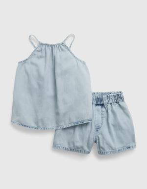 Toddler Denim Outfit Set with Washwell blue