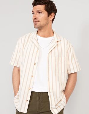 Striped Button-Front Camp Shirt for Men beige