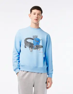 Lacoste Sweatshirt com estampado de felpa de algodão orgânico Lacoste x Netflix para homem