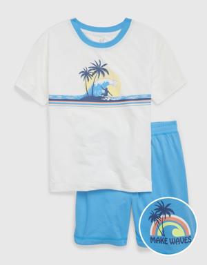 Kids 100% Recycled Graphic PJ Shorts Set white