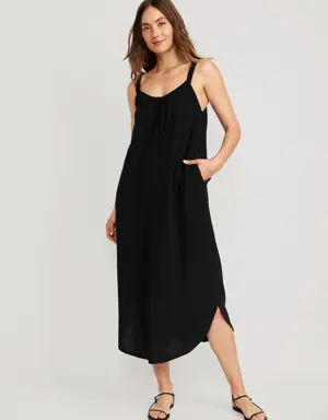 Sleeveless Shirred Maxi Dress for Women black