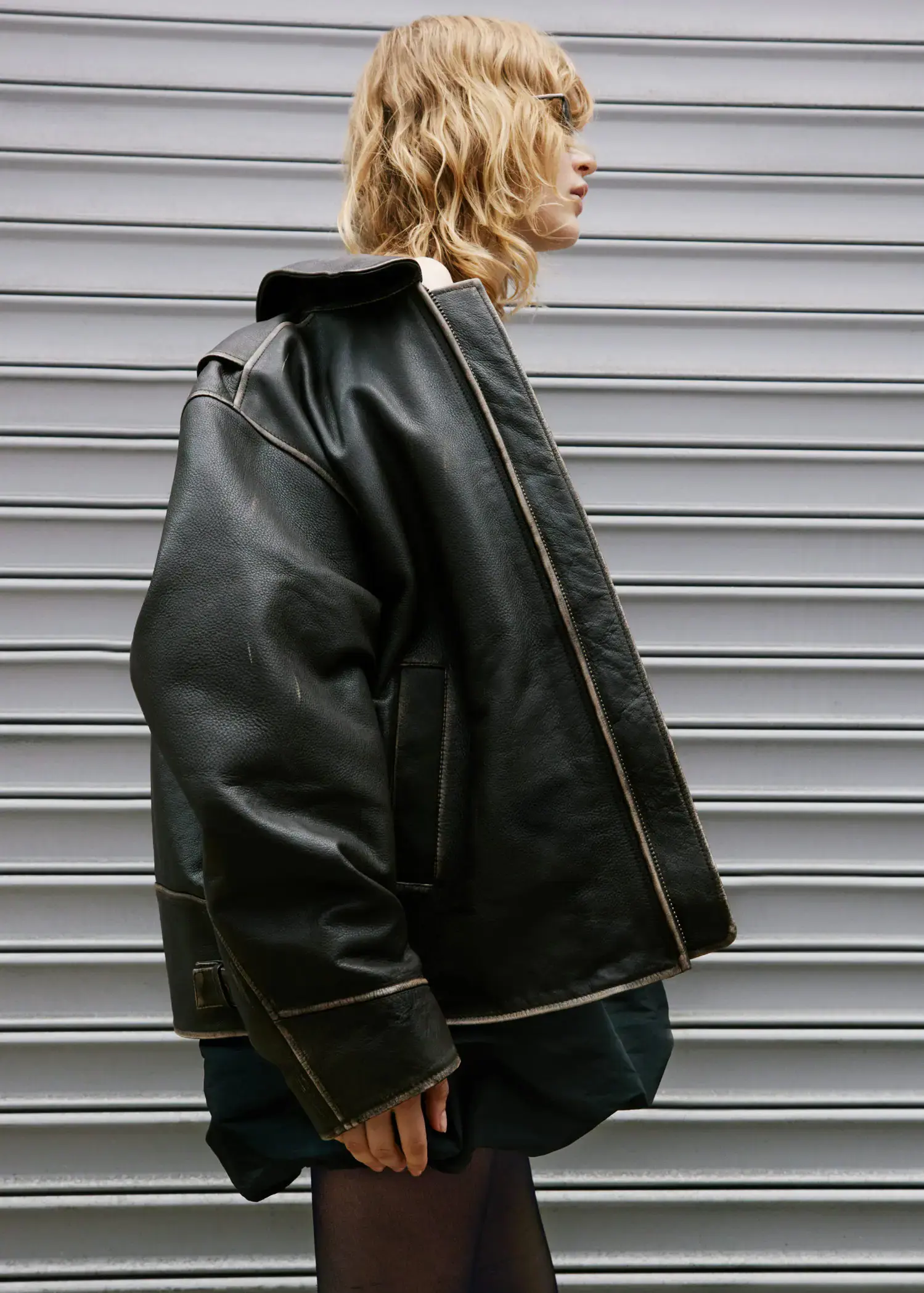 Mango Oversized worn-effect leather jacket. 1