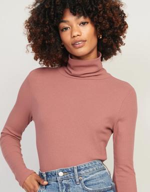 Rib-Knit Turtleneck Top for Women red