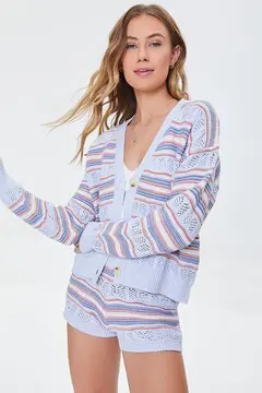Forever 21 Forever 21 Pointelle Knit Cardigan Sweater Crystal/Multi. 2