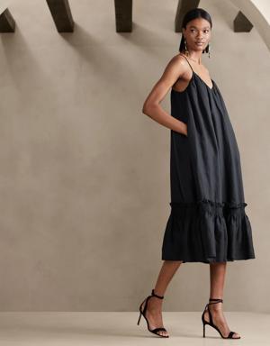 Charlize Linen Midi Dress black