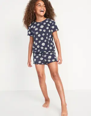 Rib-Knit Lettuce-Edge Printed Pajama Set for Girls multi