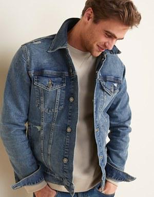 Distressed Built-In Flex Jean Jacket for Men