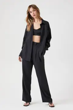 Forever 21 Forever 21 High Low Shirt &amp; Trouser Pants Set Black. 2