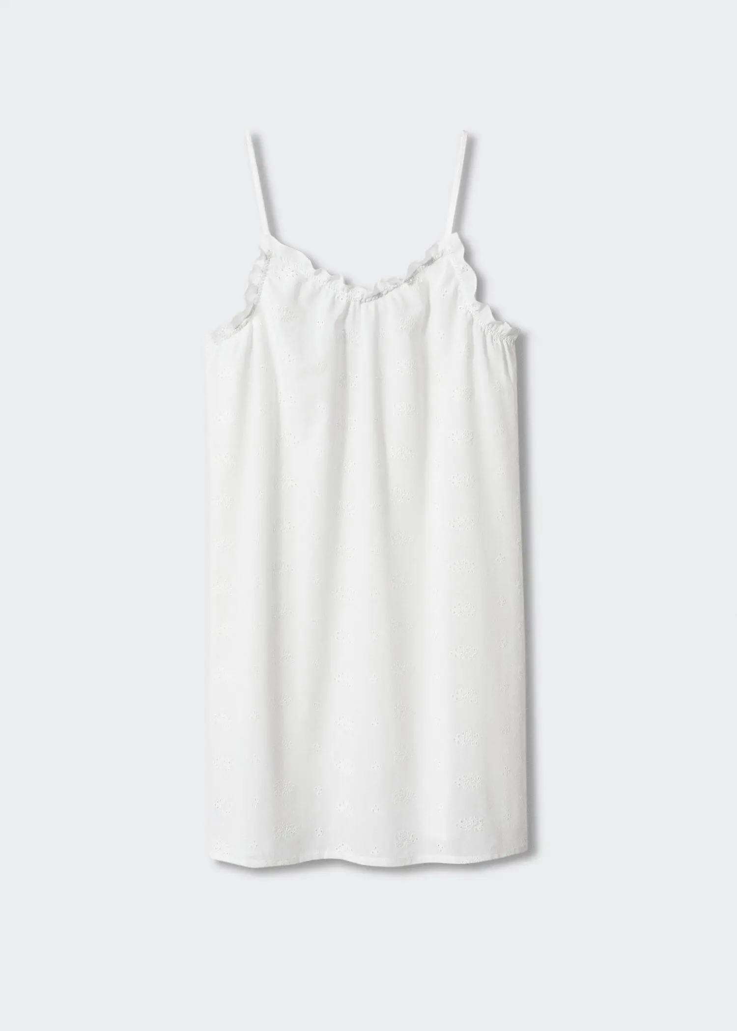 Mango Floral embroidered nightgown. a dress that is white and has spaghetti straps. 
