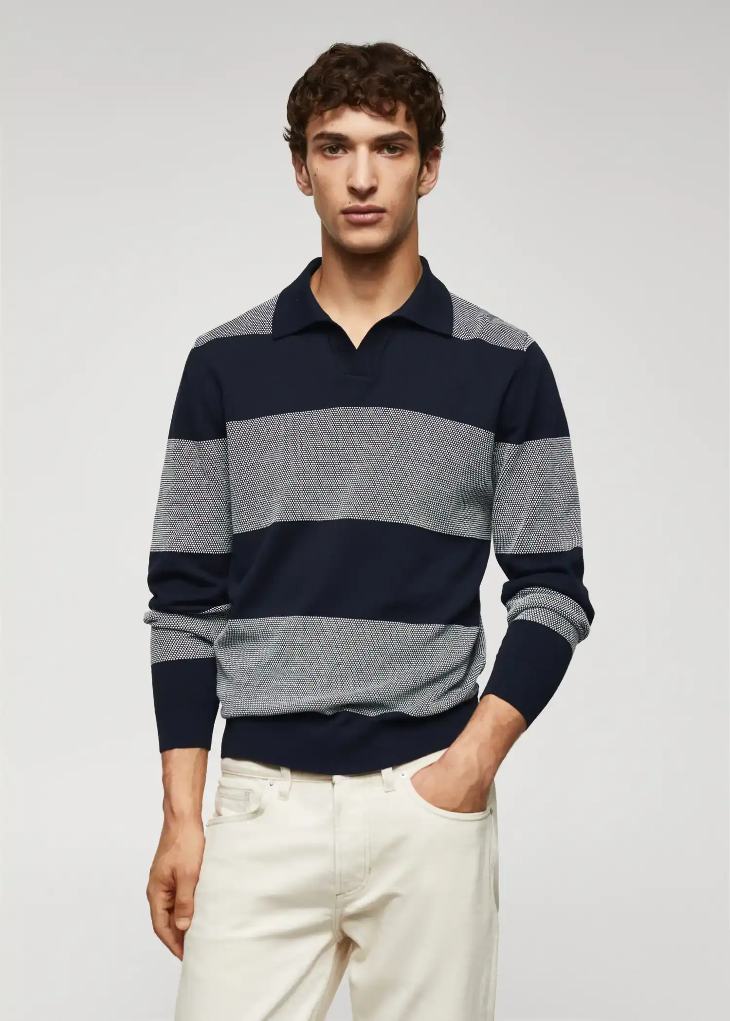Mango Striped fine-knit polo shirt. 1