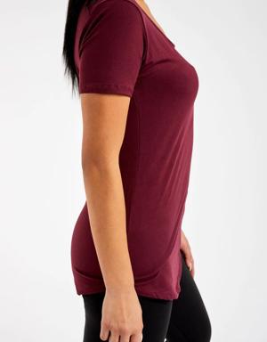 Burgundy - Short Sleeve Tunic Top - XS
