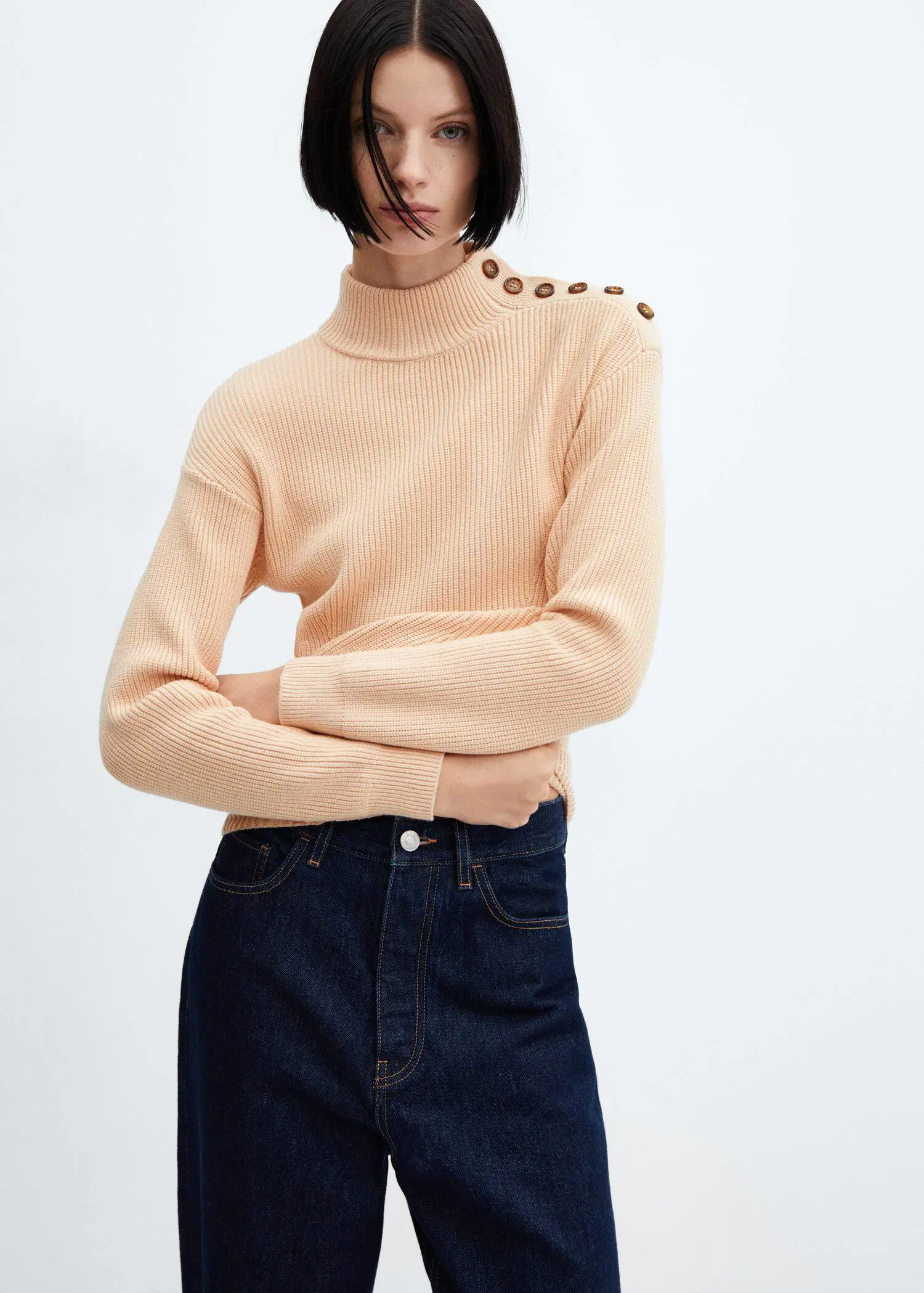 Mango Shouder buttons ribbed sweater. 1