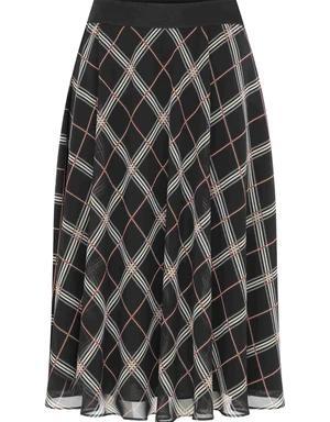 Elastic Waist Checked Midi Skirt