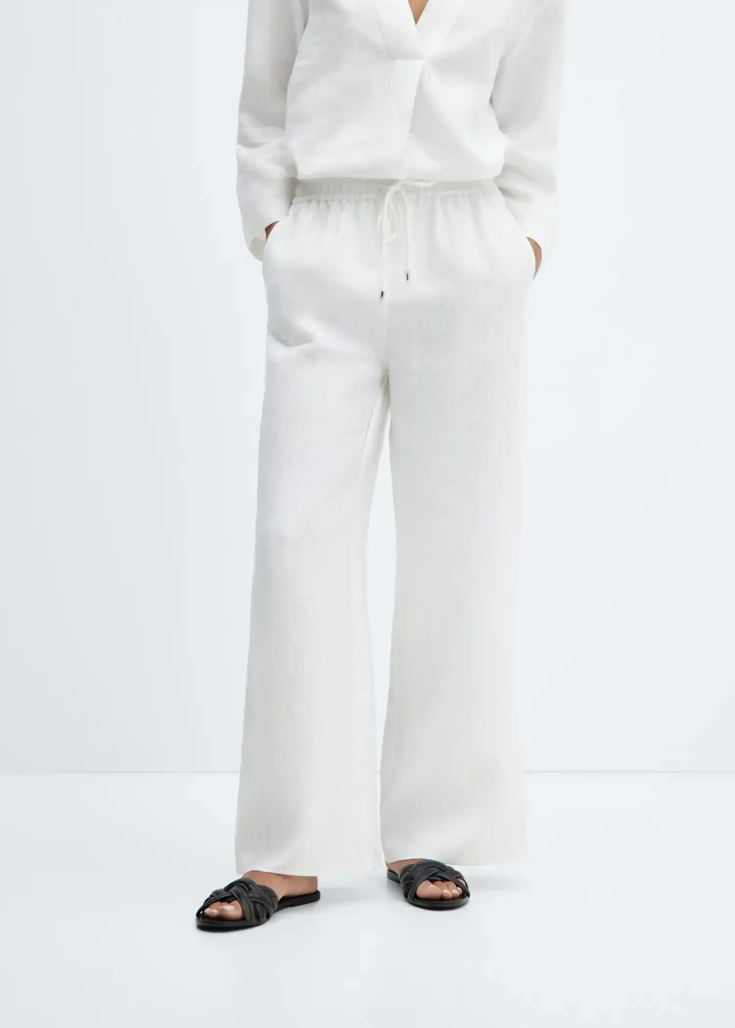 Mango Linen-blend elastic waist trousers. 2