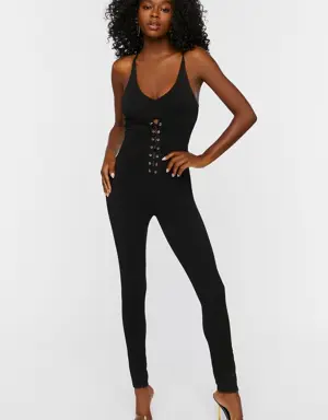Forever 21 Lace Up Cami Jumpsuit Black