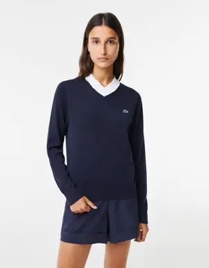 Women's Lacoste SPORT Contrast Polo Collar Golf Sweater